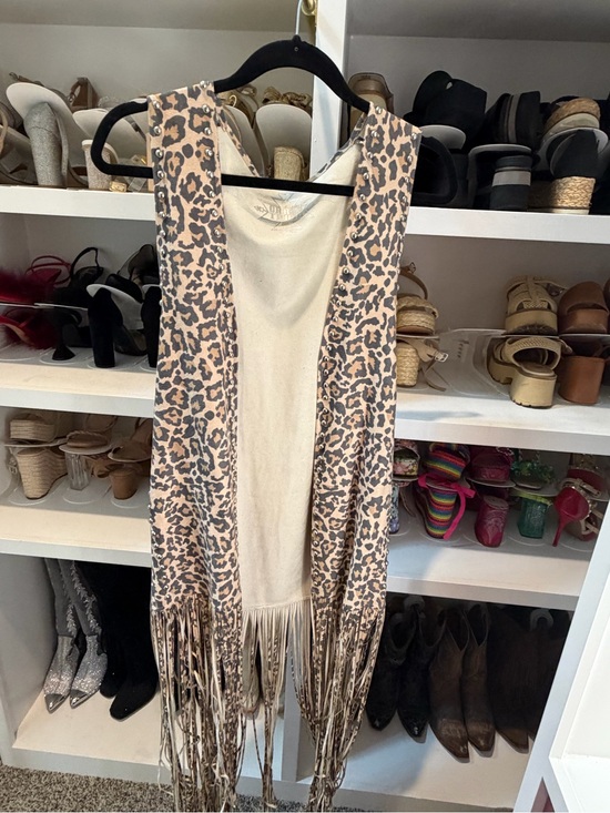 Crazy Train Jackets & Blazers - Crazy Train Leopard Print Fringe Vest in Beige and Brown